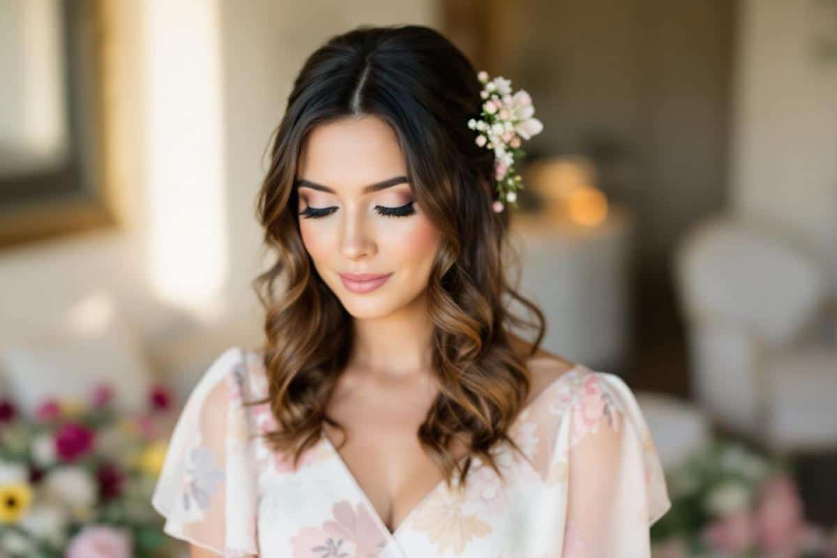 Coiffure mariée cheveux mi-longs lâchés : plus belles idées et photos