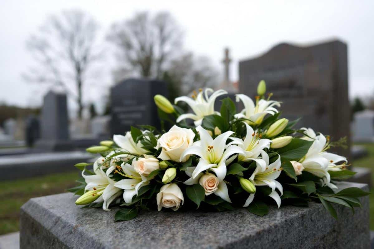 Couronne de fleurs deuil - Livraison pour enterrement et obsèques