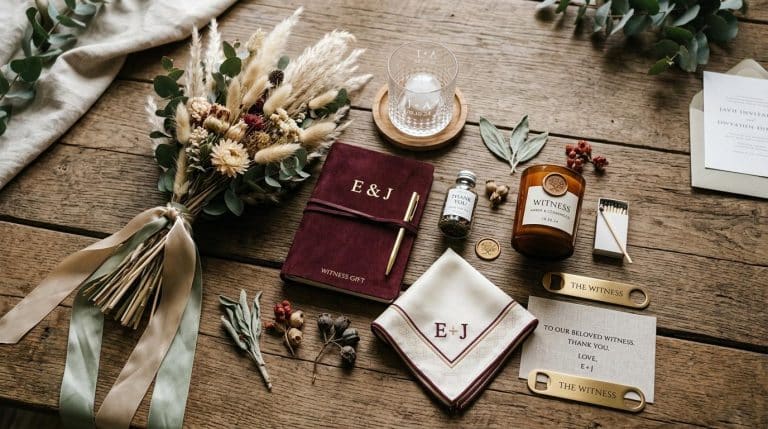 Cadeaux élégants pour témoins de mariage avec initiales E et J