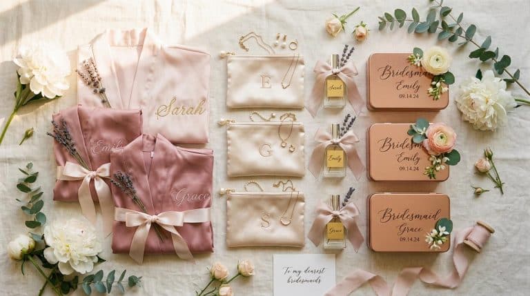 Cadeaux mariage personnalisés avec fleurs et bijoux roses