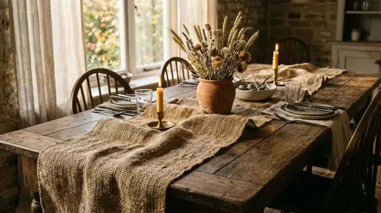 Chemin de table en toile de jute naturel