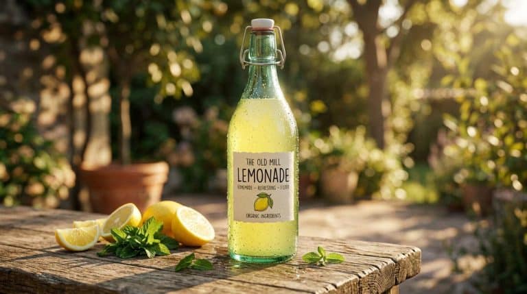 Bouteille de limonade avec citrons frais et menthe en jardin