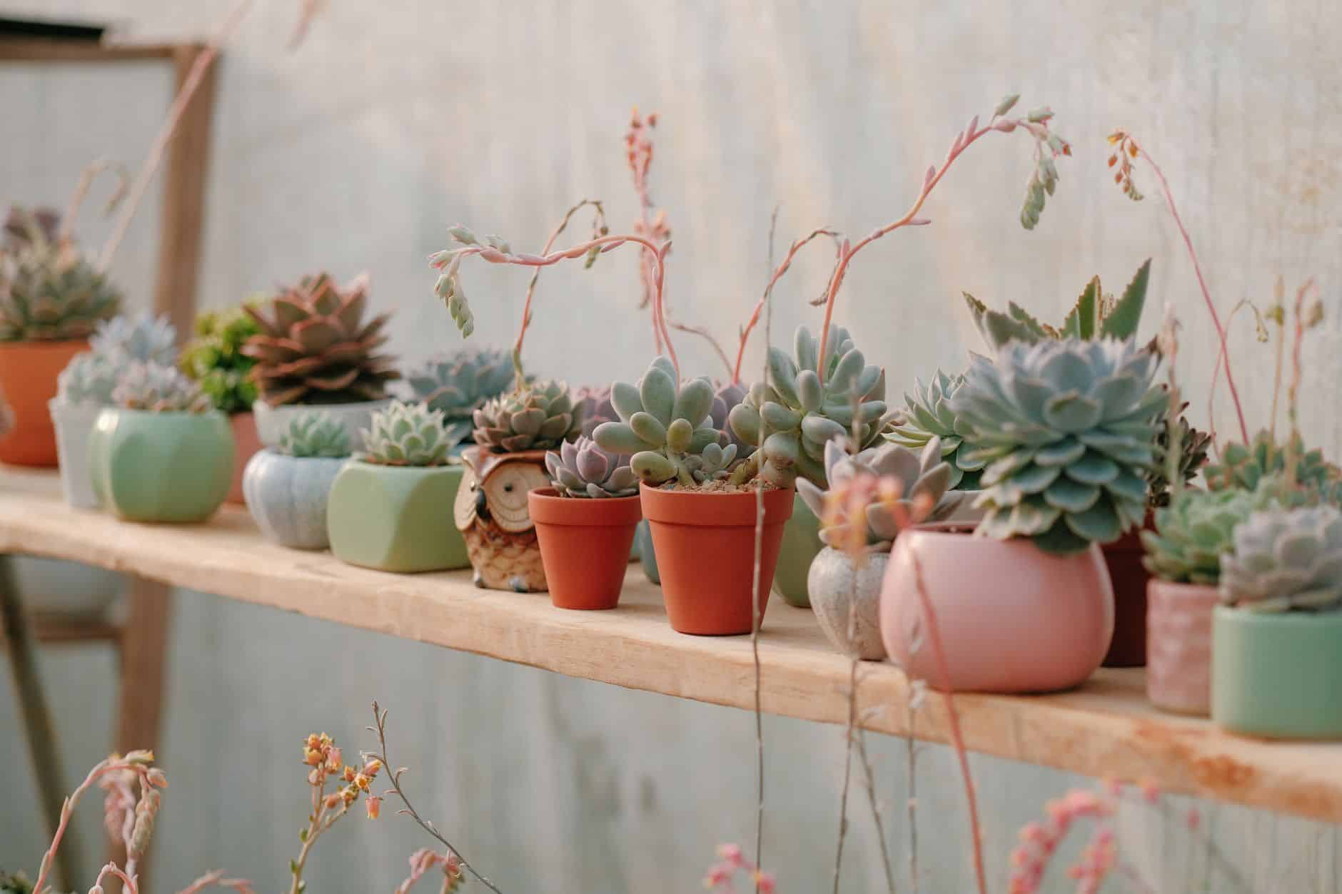 Collection de plantes d'intérieur colorées roses et vertes panachées