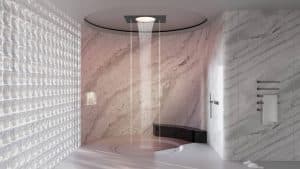 Ciel de pluie encastré dans une salle de bain moderne et élégante
